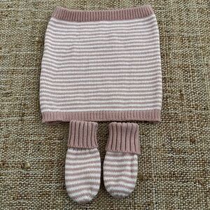 H&M Pink and White Striped Baby Scarf and Mitten Set